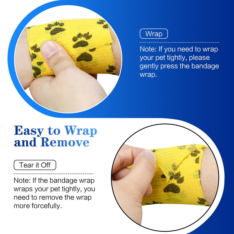 6pcs Vet Wraps, 2" Self Adhesive Bandage Wraps, Non-Woven Pet Wraps for Dogs Pet Animals & Ankle Sprains & Swelling (2", 6pcs, Paw Prints A) 6pcs 2" Paw Prints A - PawsPlanet Australia
