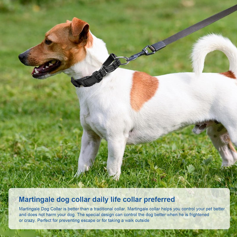 Reflective Martingale Dog Collars. Dog Collar with Quick Release Buckle. Adjustable Soft Padded Breathable Nylon Pet Collar Suitable for Puppies for Small Medium Large Dogs. M:1"Wind for 14.5"-19.5"Neck Black - PawsPlanet Australia