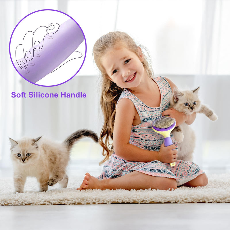 Cat Brush for Grooming and Shedding, Self-Cleaning Silicone Brush for Short and Long Haired Cats, Cat Gifts for Pet Lovers (purple) Purple - PawsPlanet Australia