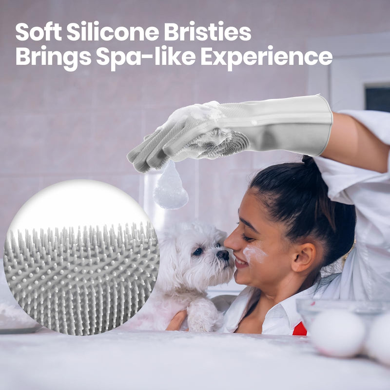 DELOMO Dog Washing Gloves with Comb: Soft and Gentle Silicone Pet Grooming Gloves - Bathing Scrubber Brush Mitt Grooming Shedding Fur Removal Massage for Dogs/Cats/Horse, Grey Large - PawsPlanet Australia