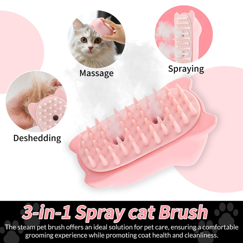 Cat Steam Brush, 3 in 1 Cat Steamy Brush for Shedding Grooming Brush With Steam, Rechargeable Silicone Pet Brush for Cat Dog Shedding, Massage, and Clean Comb -Pink Pink - PawsPlanet Australia