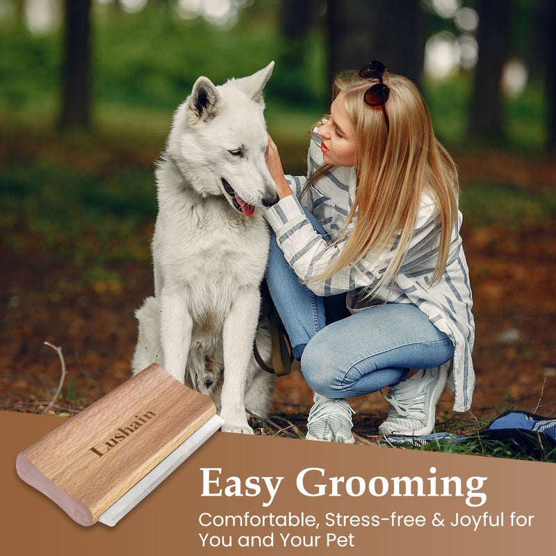 Deshedding Brush for Dogs & Cats | Professional Pet Grooming Tool | Removes Loose Fur, Dirt & Hair | Small, Medium & Large Pets | Ergonomic Wooden Handle| 5 Inches (Nature Wood, 5 inch) Nature wood - PawsPlanet Australia