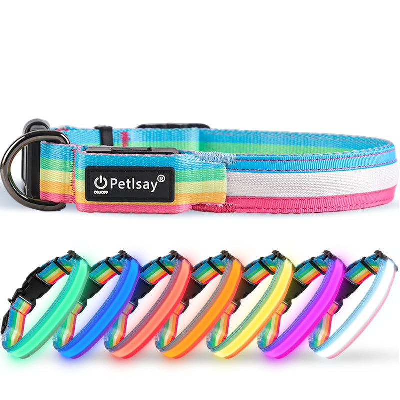 Premium LED Dog Collar for Night Walking - Light up Dog Collar Cycle 7 Solid Colors - Lighted Dog Collars USB C Rechargeable - Waterproof Glow in the Dark Dog Collars - Adjustable, Fashion, Safety(L) Large (20" - 24") 7 colors (one-click switch) - PawsPlanet Australia