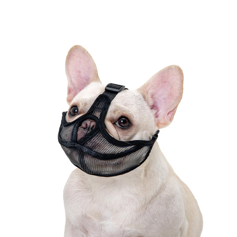 Short Snout Dog Muzzle, Soft Breathable Mesh Bulldog Muzzle Won’t Cover Eyes, Prevent Biting Licking for Dogs（M,Black） Medium Black - PawsPlanet Australia