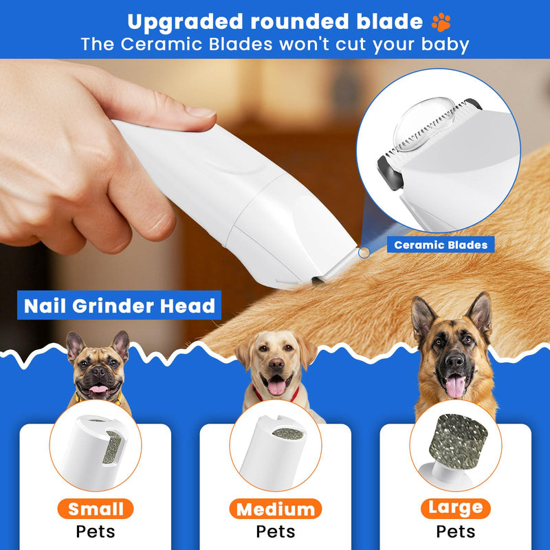 Dog Clippers for Grooming - 4-in-1 Dog Clippers Grooming Kit with Low Noise & IPX7 Waterproof Design Includes Comb Paw Trimmer Nail Grinder - Rechargeable & Cordless Dog paw Trimmer?White?