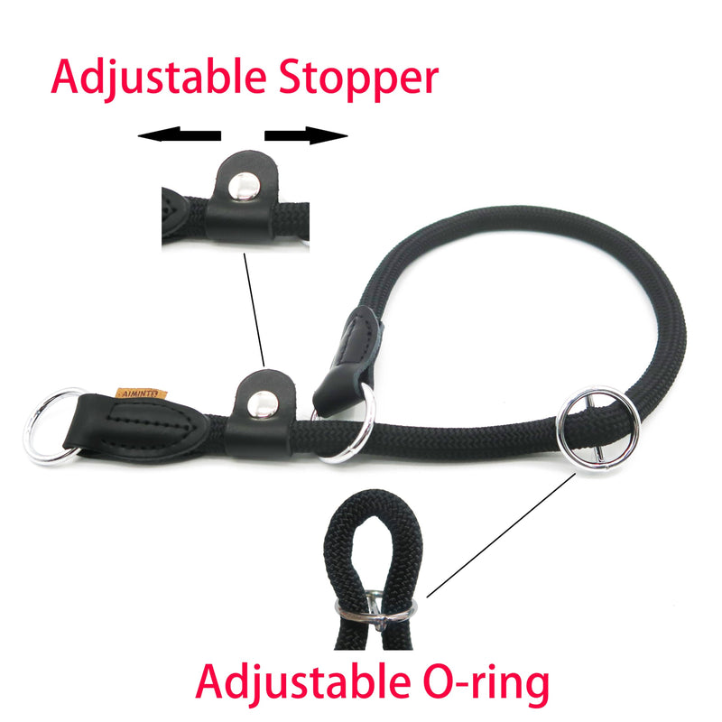 Braided Round Martingale Dog Collar, Training Collar with Slidable Stop Ring and Adjustable Stopper - Ideal for Small Dogs (S(1/4") - 14" Long, Black) S(1/4") - 14" Long with stopper