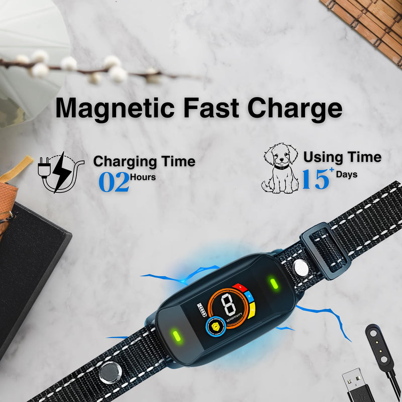 Dog Bark Collar, Rechargeable Smart Collar, Anti Barking Training Collar with 5 Adjustable Sensitivity Beep Vibration Shock, Bark Collar for Large Medium Small Dogs - Black Color Dog Collar - PawsPlanet Australia