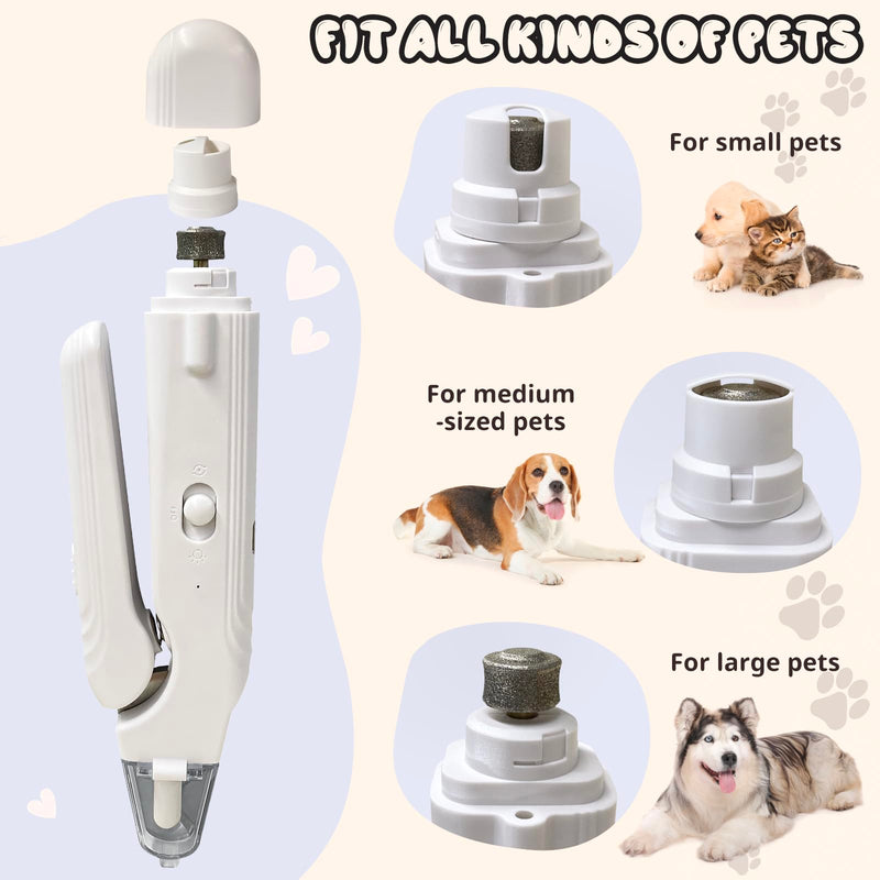 2-in-1 Dog Nail Trimmers & Dog Nail Grinder, Dog Nail Clippers with 2 LED Lights & Safety Guard, USB Rechargeable, Multiple Grinding Methods for Small, Medium, and Large Dogs & Cats (White) White