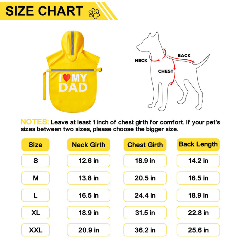 GreenJoy Dog Raincoat with Cute Print - Waterproof Dog Rain Jacket with Reflective Strips and Leash Hole,Adjustable Dog Rain Coat for Small,Medium and Large Dogs(Yellow (I Love My Dad), XX-Large) Yellow (I Love My Dad) - PawsPlanet Australia