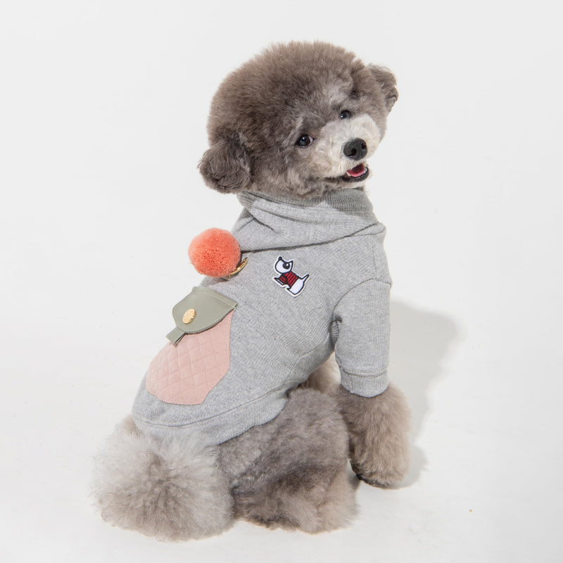 Puppia Benoit Cute Winter Hooded Shirts with Integrated Harness for Small and Medium Dogs, Melange Grey, Medium - PawsPlanet Australia