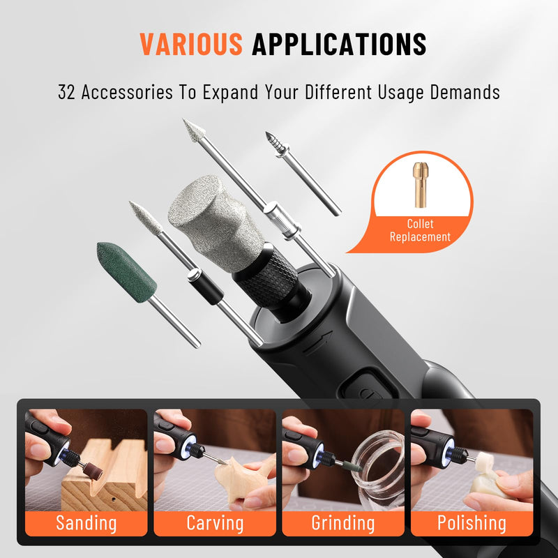 Katerk Pet Dog Nail Grinder - 5 Speed Quiet Electric Dog Nail Trimmer with 360°LED Light, 2500mAh Rechargeable, 32PCS Cordless Rotary Tool for Small Medium Large Dogs & DIY Sanding, Carving (Black) Black