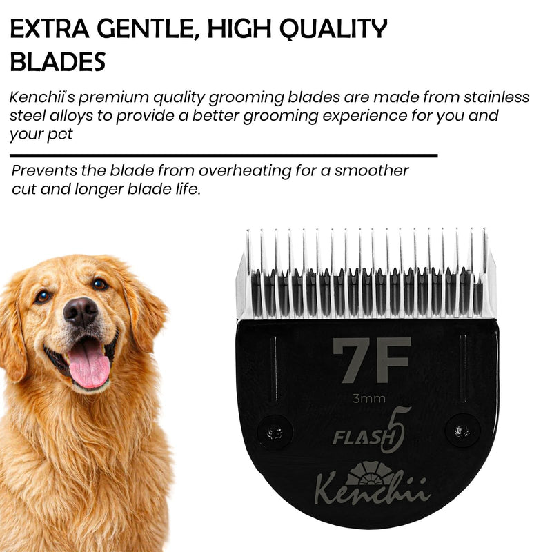 Kenchii Professional Dog Clipper Blade Flash 5 Pet Hair Clipper - Detachable Stainless Steel Blades for Dog Grooming - Hair Clippers & Accessories Pet Shaving Blades. (KEFB5-7F) KEFB5-7F