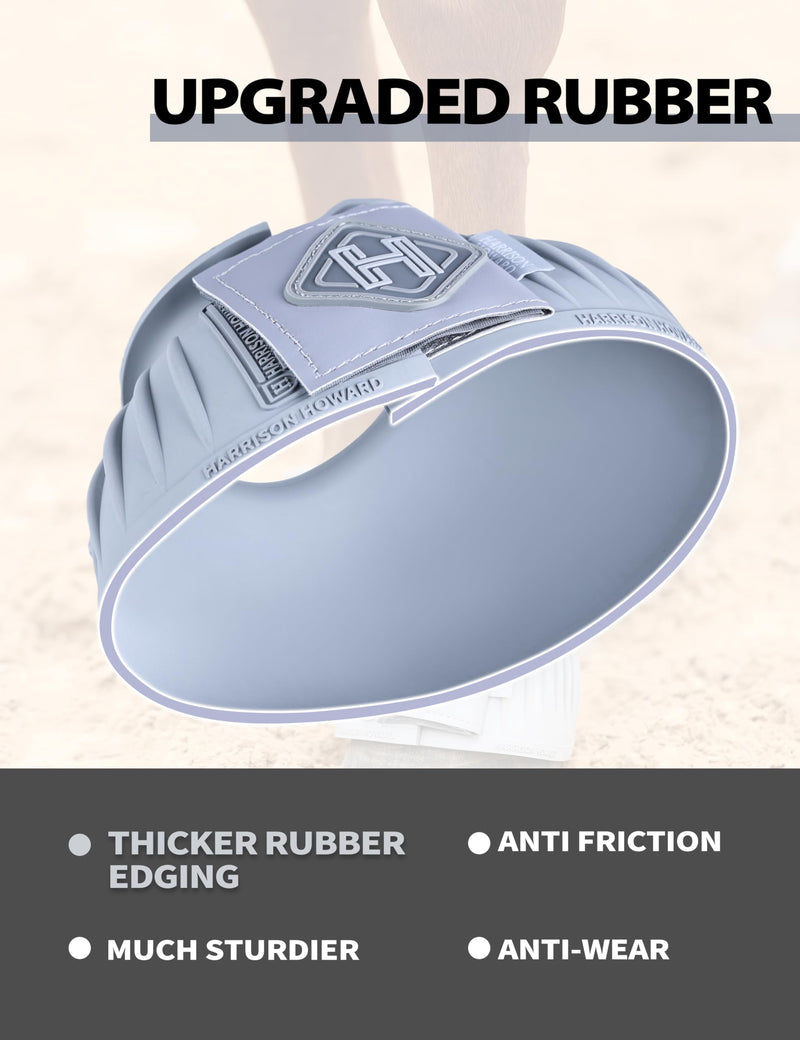 Harrison Howard Rubber Pull-on Bell Boots with Fleece Lining and Touch-Close Tapes Hoof Overreach Protection for Horses XL Light Grey