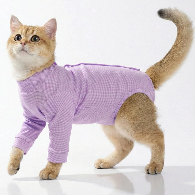 Cat Onesie for Cats After Surgery Male Female, Breathable & Soft Fabric Cats Spay Recovery Suit, Cone Alternative Surgical Suit with Leg Sleeves to Stop Licking, Cat Wound Care Shirt Wear(Purple, M) Medium Purple