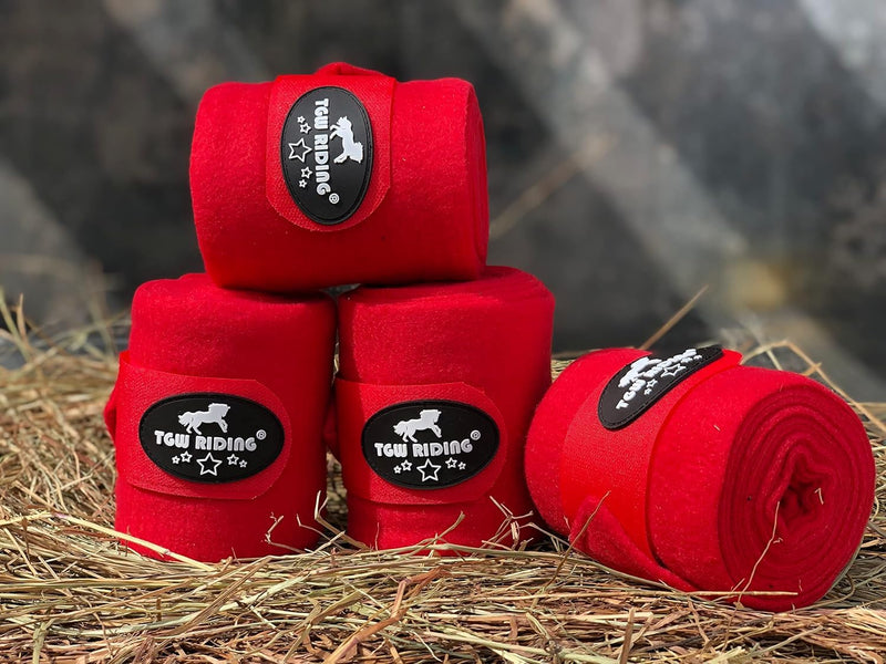 Horse Polo Leg Wraps, Equine Fleece Polo Wraps (Set of 4) - Horse Leg Bandages (Red) Red