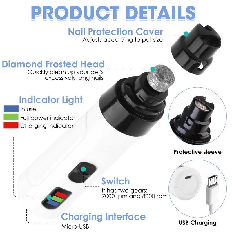 Silent Dog Nail Grinders Groom Pro Kit, Cordless Electric Nail Clippers for Dogs, USB Rechargeable Diamond Bit Nail File for Claws, Safe & Quiet Pet Nail Trimmer for Dogs and Cats - PawsPlanet Australia