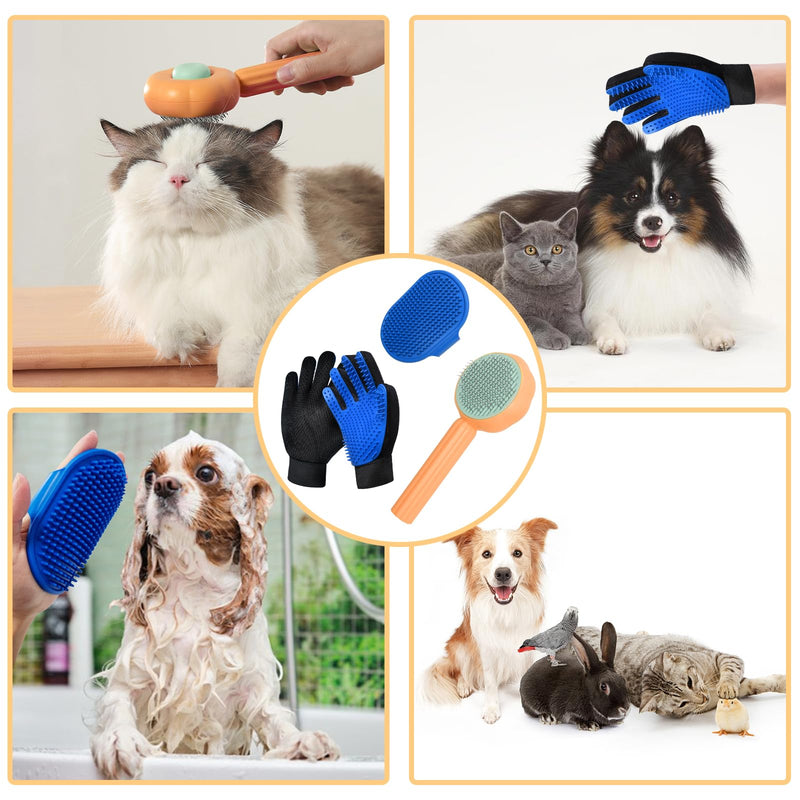 GJEASE Cat Grooming Glove Brush,Self-Cleaning Slicker Pet Brush for Short and Long Haired Pets,Dog Bath Brush for Shedding and Grooming,Removes Loose Hair and Tangles,Promote Circulation Flower-Orange - PawsPlanet Australia