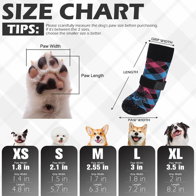 EXPAWLORER Dog Socks to Prevent Licking Paws, Dog Shoes for Hot Pavement, Anti Slip Dog Booties for Hardwood Floors, Dog Boots & Paw Protectors for Small Medium Large Senior Dogs, Pink Blue XL X-Large