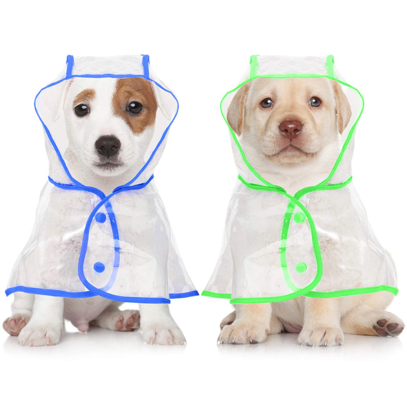 2 Pieces Pet Dog Raincoat Clear Pet Waterproof Clothes Hooded Rain Jacket Plastic Puppy Rain Poncho Pet Rainwear for Small Medium Dog (Blue and Green,M) Blue and Green