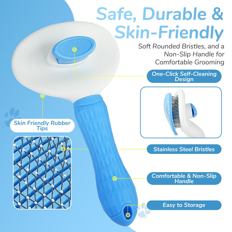 Pet Hair Removal Glove & Brush Set – Self-Cleaning Slicker Deshedding Brush and Reusable Hair Removal Glove for Dogs, and Cats, Gentle Grooming Tool for Long & Short Haired Pets - PawsPlanet Australia