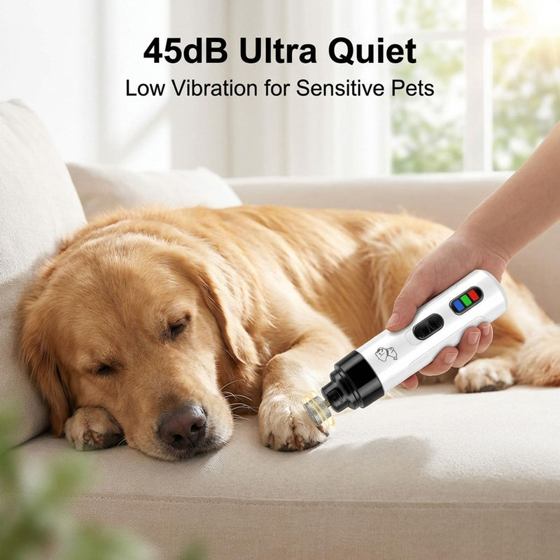 Upgraded Dog Nail Grinder Quiet, Professional Cat & Dog Nail Trimmers, 2-Speed Silent Pet Nail Grinder and Painless Paws Grooming, Suitable for Small Medium Pets (2 Replacement Head) - PawsPlanet Australia