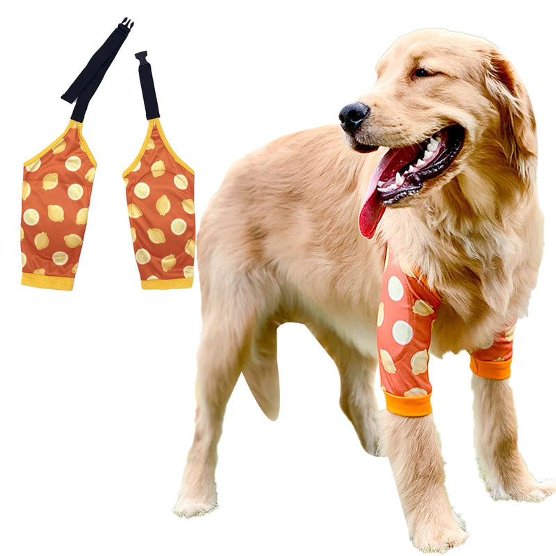 Dog Knee Protector Pad for Calluses Knee Brace Front Elbow Support Wrap, Pet Sleeves for Wounds Dog Elbow Callus Treatment for Medium Large Dogs with Scarf（3XL Lemon） 3XL .Orange Lemon