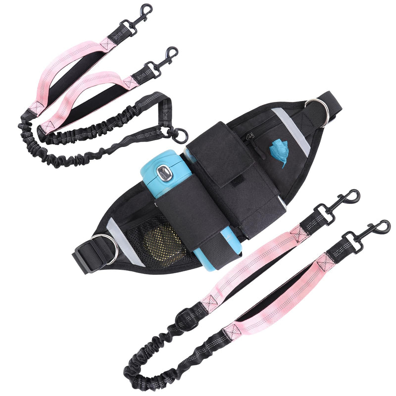 Hands Free Dog Leash with Adjustable Waist Belt, Double Waist Leash for Two Dog Walking Training Jogging, Double-Leashes for Two Large Dogs, Dual Padded Handles Pet Running-Leashes Hands Free(Pink) Pink For 2 Dog - PawsPlanet Australia