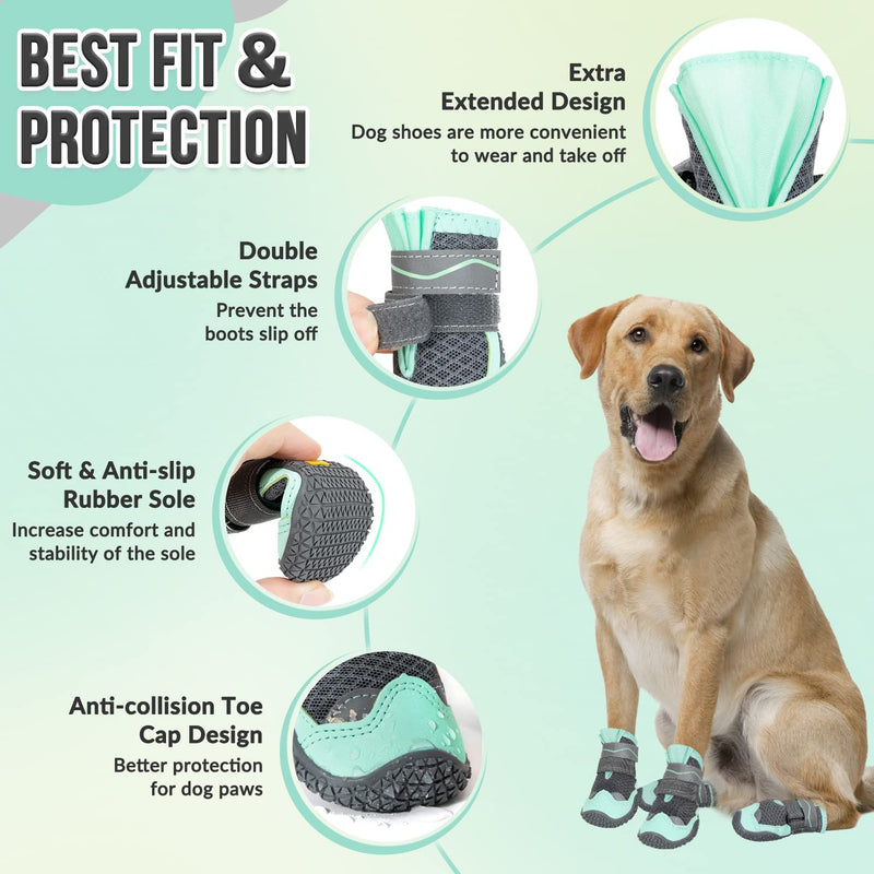 SlowTon Dog Shoes for Large Small Medium Dogs - Breathable Dog Boots for Summer Hot Pavement, Paw Protector for Outdoor Walking Winter Snow, Anti-Slip Rubber Dog Booties for Hardwood Floor (Green, 6) A-Green #6 (Width 2.6 inch) for 52-68 lbs - PawsPlanet Australia