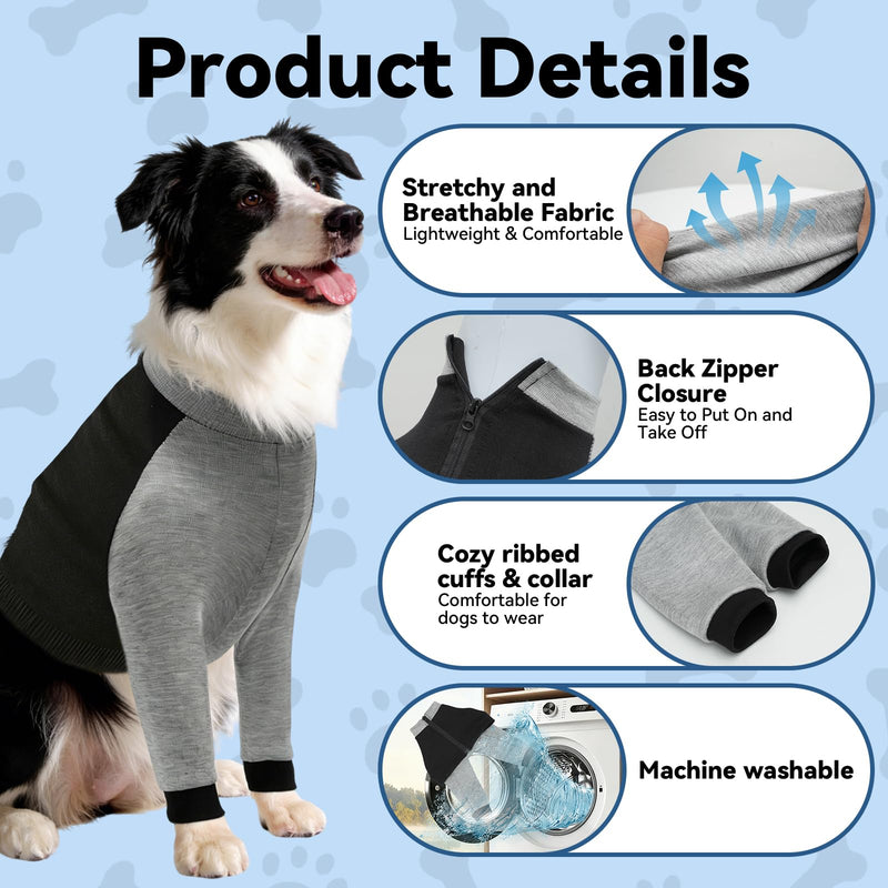 Dog Surgery Recovery Sleeve for Front Leg, Soft Post-Surgery Pet Recovery Suit, Zippered Long-Sleeve Dog Shirt to Stop Licking and Protect Leg or Shoulder Wounds, Cone Alternative (3XL) 3XL