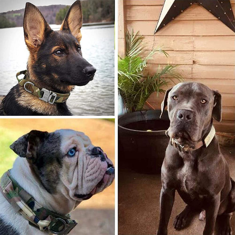 Xqpetlihai Tactical Dog Collar and Leash Set Adjustable Military Nylon Dog Collar with Control Handle and Heavy Duty Metal Buckle for Large Dogs（Camo L Large (Pack of 1) Camo SET(collar+leash) - PawsPlanet Australia