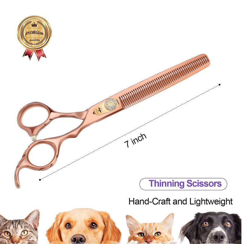PURPLEBIRD 7 Inch Thinning Dog Grooming Scissors,50 Teeth Blending Shears, Professional Safety Blunt Tip Trimming Shearing for Dogs Cats Japanese Stainless Steel Bronze 7in Thinning - PawsPlanet Australia
