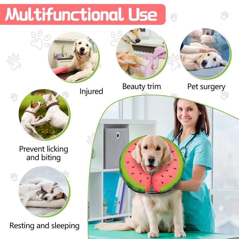 Dog Cone Collar for Small Medium Large Dogs for After Surgery, Pet Inflatable Neck Donut Collar Soft Protective Recovery Cone for Dogs and Cats - Alternative E Collar Does not Block Vision - Pink,S Watermelon S-Neck:8"-11" - PawsPlanet Australia