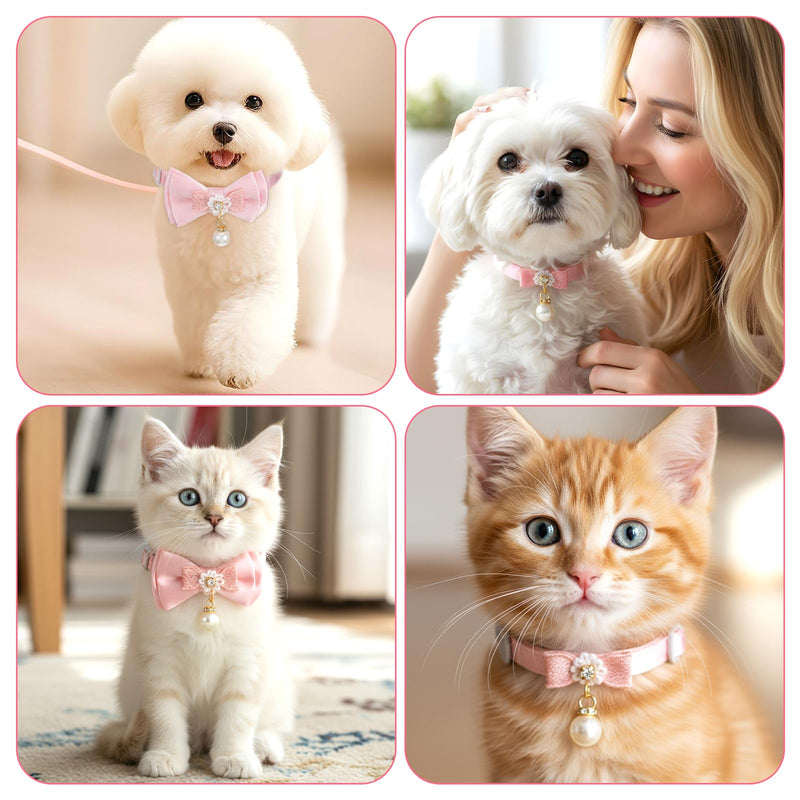 2 Pack Breakaway Cat Collar with Bowtie and Bell, Cute Pink Cat Collar for Girl Cats Adjustable Safety Collars Soft Kitten Collars for Girl Cats (Pink, 2 Styles) - PawsPlanet Australia