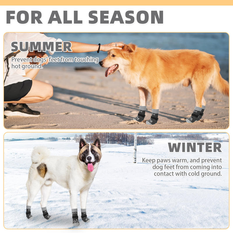 KOOLTAIL Non-Slip Dog Socks for Hardwood Floors, Dog Socks with Grippers for Hot/Cold Pavement, Outdoor Dog Shoes Booties&Paw Protector to Prevent Licking for Small Medium Large Senior Dogs, Grey SM Small/Medium Grey with Woof Pattern - PawsPlanet Australia