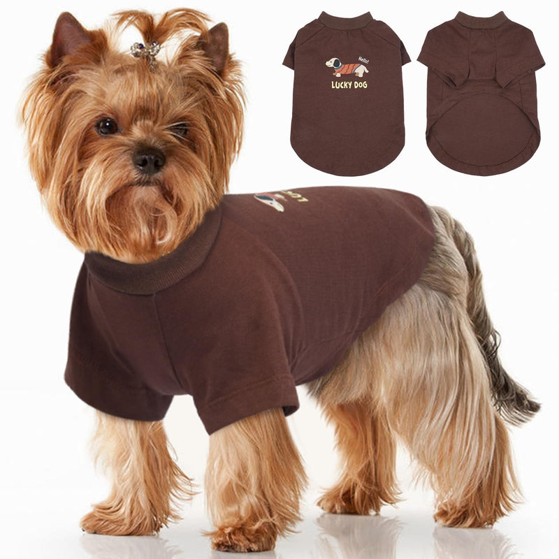 Pet Dog Shirt,Dog T-Shirts for Small Dogs,Print Dog T-Shirt,Small Dog Shirts with Sleeves,Dachshund Dog Shirts,Breathable Lightweight Dog T-Shirt,Soft Machine Washable Dog Shirt,Brown,S Small(Chest:14.17") Brown