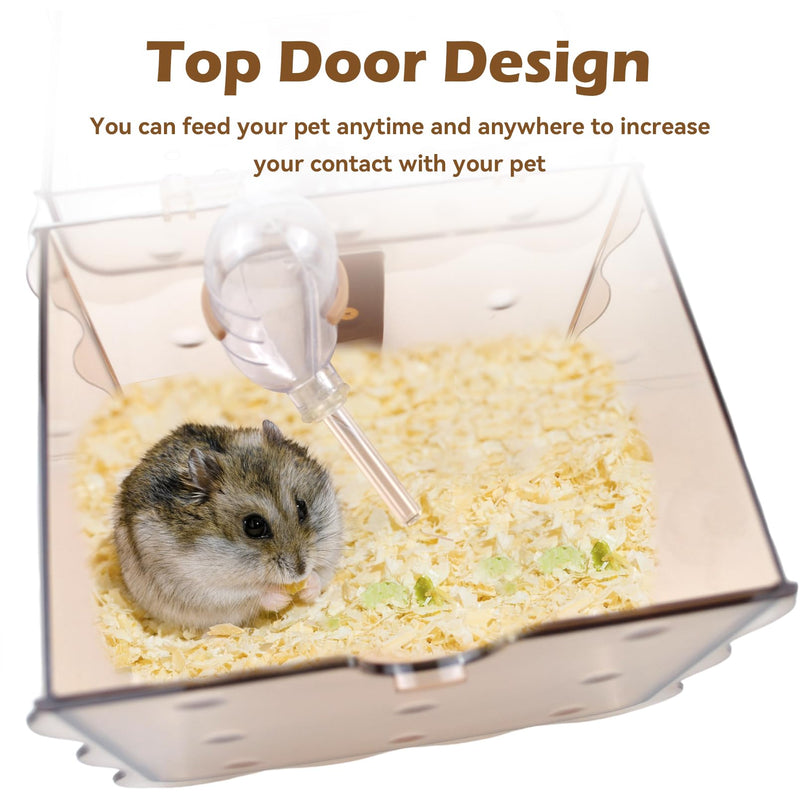 Portable Hamster Carrier Cage,7.87 x 7.87 x 5.51 Inches Dwarf Hamster Carrying Cage with Water Bottle Ventilation Holes Outdoor Hamsters Travel Cages for Mice,Sugar Glider,Gerbils,Rat(Brown) 【Brown】 - PawsPlanet Australia