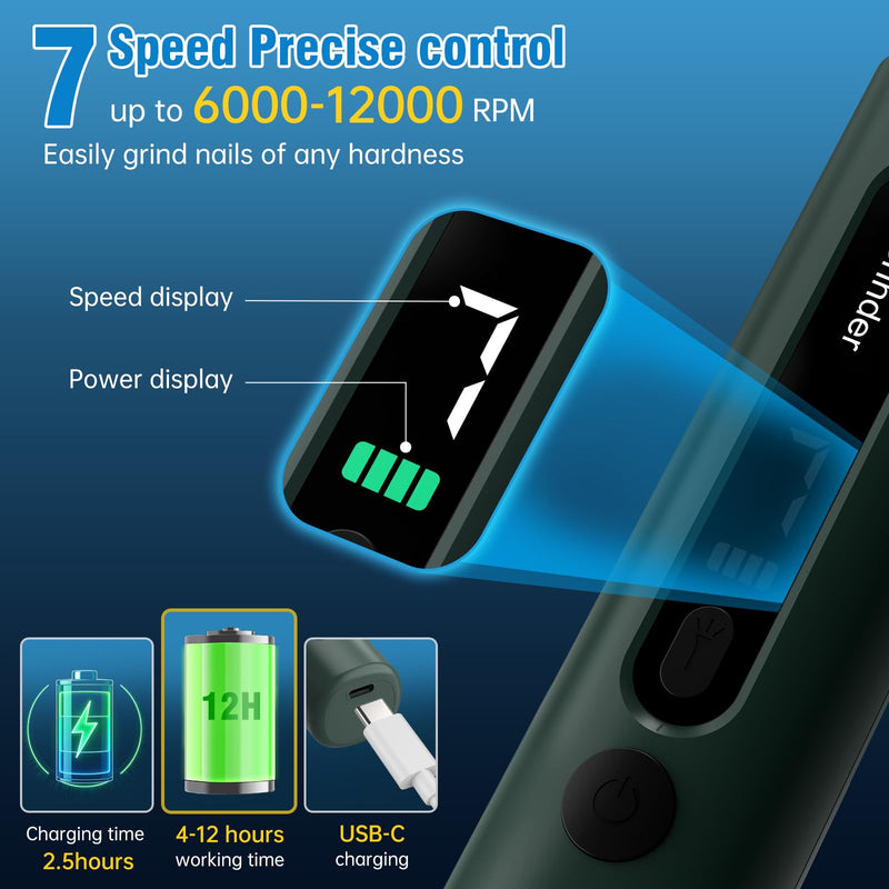 Dog Nail Grinder, 7-Speed Quiet Electric Dog Nail Trimmers, Dog Nail Clippers with Sponge Dust Collection & File for Small Medium Large Dogs, Rechargeable Pet Paw Grooming Supplies Kit(Green) Green - PawsPlanet Australia