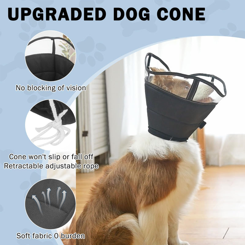 SCENEREAL Dog Cone for Dogs After Surgery, Adjustable Dog Cone Collar Alternative to Stop Licking for Wound Care, Spay, Neuter, Soft Recovery Cone for Medium Large Size Dog, E-Collar Neck Collar XL (Neck: 17.5"-21") Black - PawsPlanet Australia