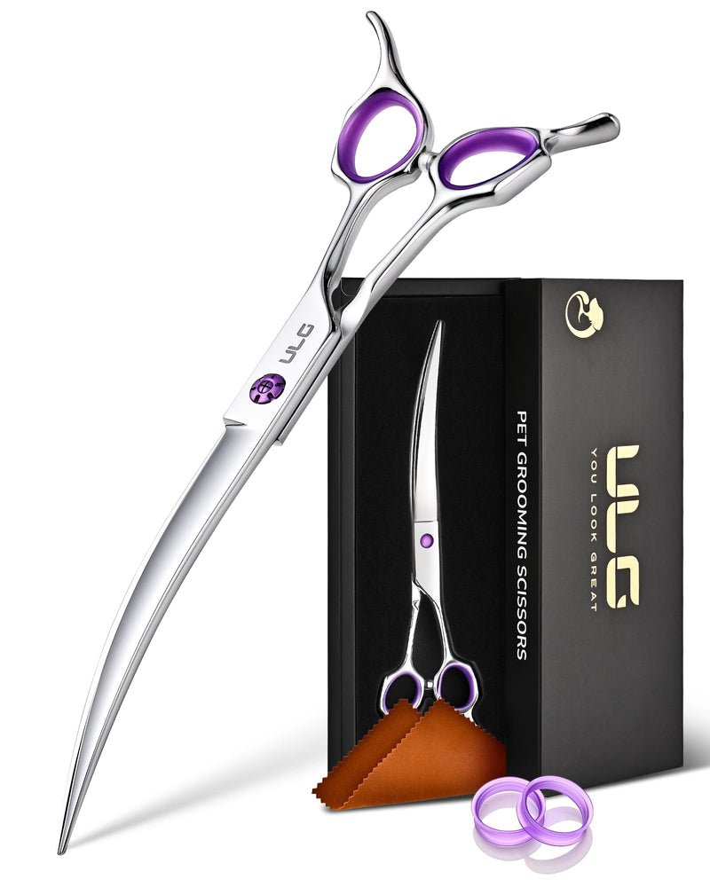 ULG 30° Curved Dog Grooming Scissors 440C Stainless Steel, 7.5" Professional Pet Grooming Shears with Reversible Butterfly Handles, Dog Scissors for Grooming Face, Eyes, Paws & Body Curved 440C - PawsPlanet Australia