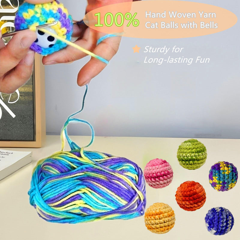 Jingle Cat Toy Balls 6 Pack 1.77" Woolen Yarn with Bell - Indoor Kitten Toys for Safe Chew & Play, Includes Gift Box - PawsPlanet Australia