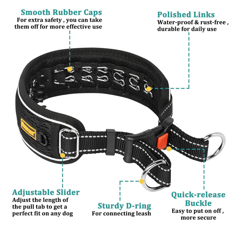 Martingale No Pull Dog Collar for Large Medium Dogs Pitbull German Shepherd Rottweiler, Reflective Anti Pull Dog Collar with Buckle, Adjustable Dog Walking Collar No Pull for Training Hiking Large,2.5mm,18''-22"Neck Black - PawsPlanet Australia