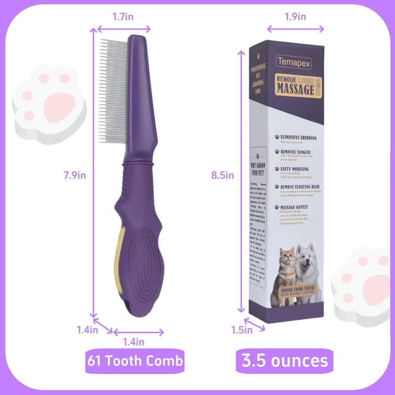 Pet Comb for Dogs & Cats with Long & Short Stainless Steel Metal Teeth For Shedding and Tangles, Non-Slip & Anti-Static Rubber Handle, Safe & Gentle Pet Grooming Comb - PawsPlanet Australia