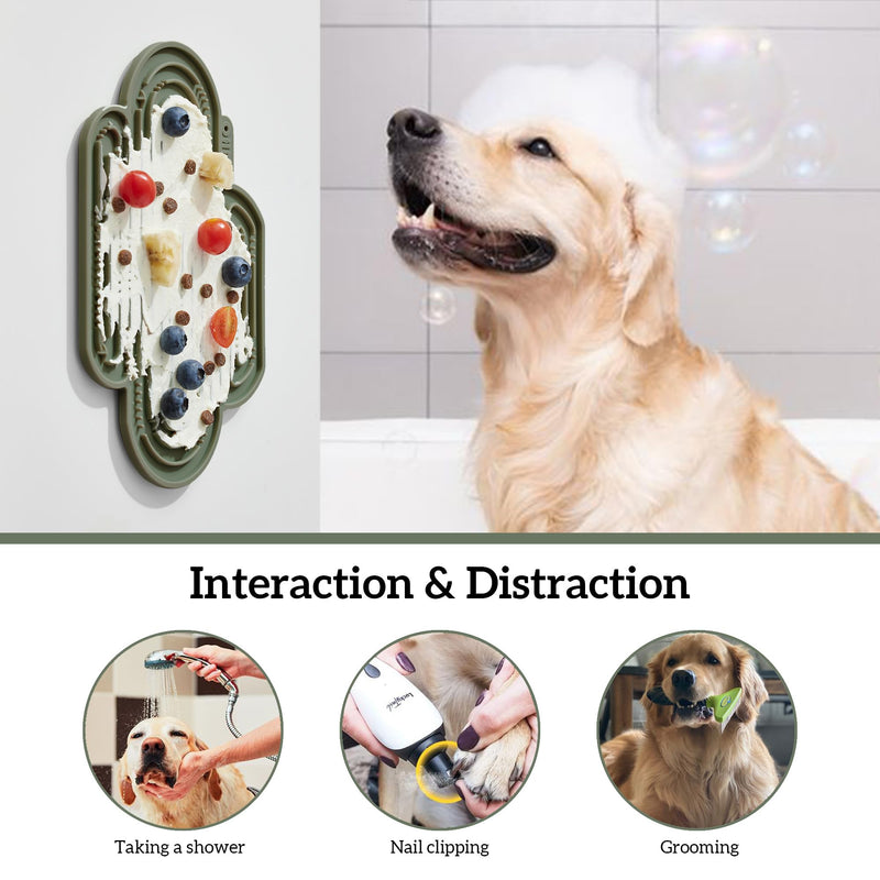 OHMO-Cactus Lick Mat for Dogs and Cats(2 Pack) Easy to Clean Pet Slow Feeder with Suction Cups, Licking Pad for Anxiety Relief and Boredom Reduction(Cactus&Light Green) Medium Light Green+Camo Green - PawsPlanet Australia