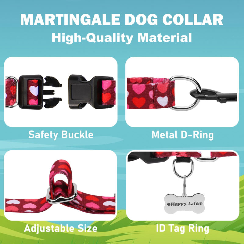 Valentines Pink Martingale Collar for Dogs with Buckle Adjustable Heart Dog Collars (Burgundy Love, Large) Burgundy Love - PawsPlanet Australia