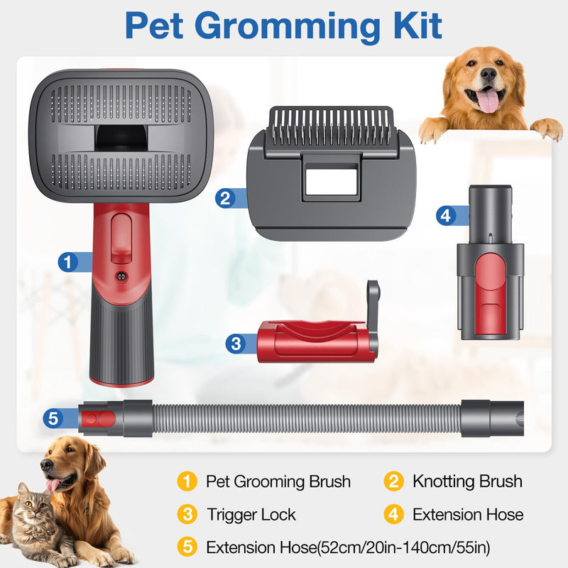 Pet Dog Grooming Attachment Kit Compatible with Dyson V7 V8 V10 V11 V12 V15 Vacuums (Not for V6), Dog Deshedding Brush Attachment for Shedding Grooming, Hair Grooming Tools for Dog and Cat, 6 Pack - PawsPlanet Australia