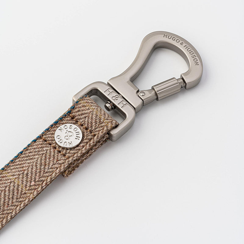 HUGO & HUDSON Tweed Dog Lead Training Leash, Caramel Checked Herringbone, 1.2m Length x 1.5cm Width XS/S