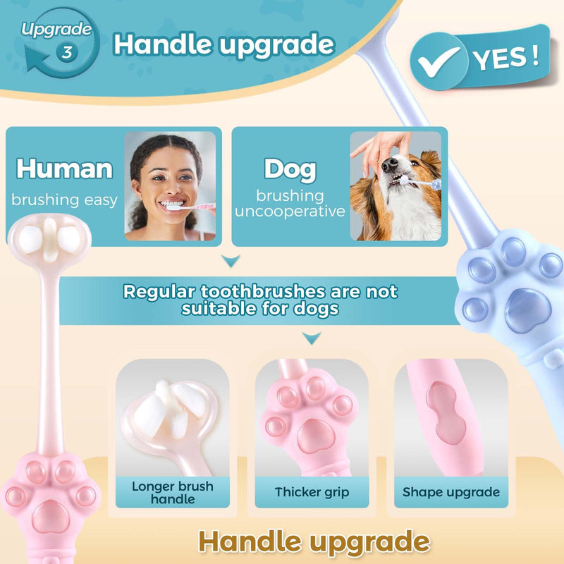 2-Pack 3-Sided Dog Toothbrush, Puppy Toothbrushes with Unique Bristle Technology, Oral Care for Pets, for Medium and Small Dogs Blue
