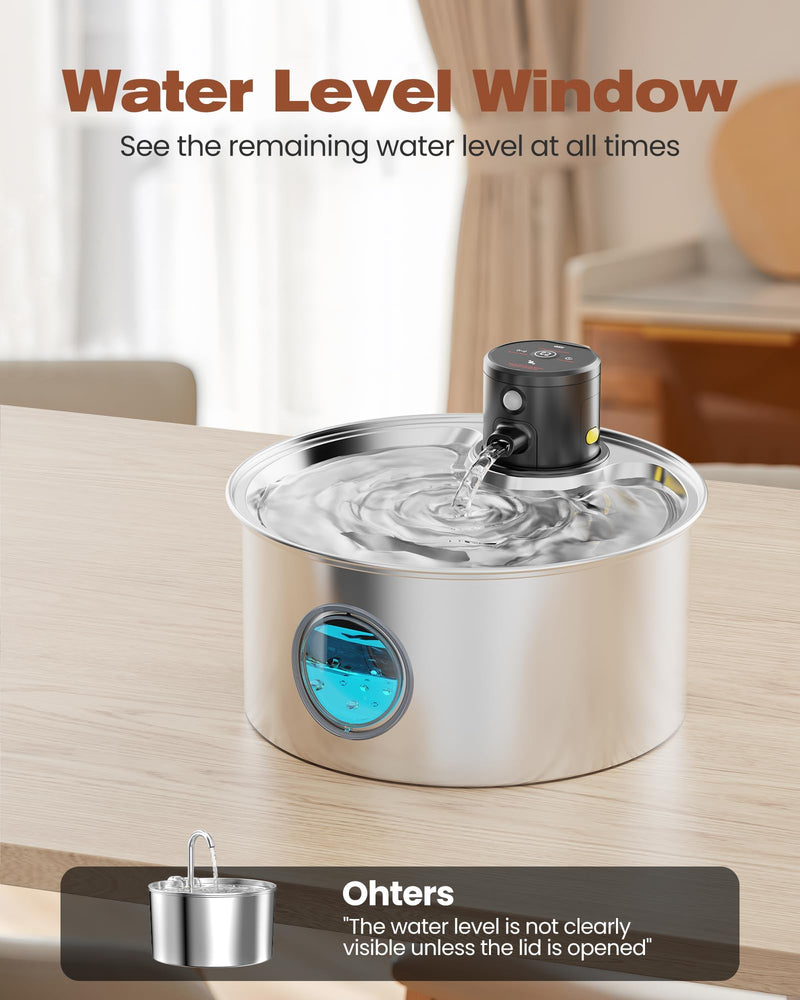 Cat Water Fountain Wireless Cordless: Cat Fountain Battery Operated - Stainless Steel Pet Water Fountain Rechargeable - 108oz/3.2L Automatic Cats Fountains for Drinking with Motion Sensor - Cats & Dog Cat Water Fountain - PawsPlanet Australia