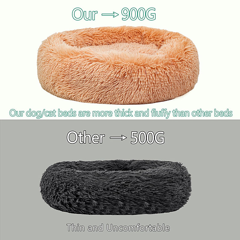 Calming Dog Bed for Small Dogs Cats, Kitty Puppy 23'' Round Anti-Anxiety Warm Fluffy Plush Faux Fur Bed, Soft Anti-Slip Donut Washable Small Pet Bed, Cozy Cat Puppy Bed, Fits up to 30 lbs Pets S (23.5x23.5x6.5) Solid Color Khaki - PawsPlanet Australia