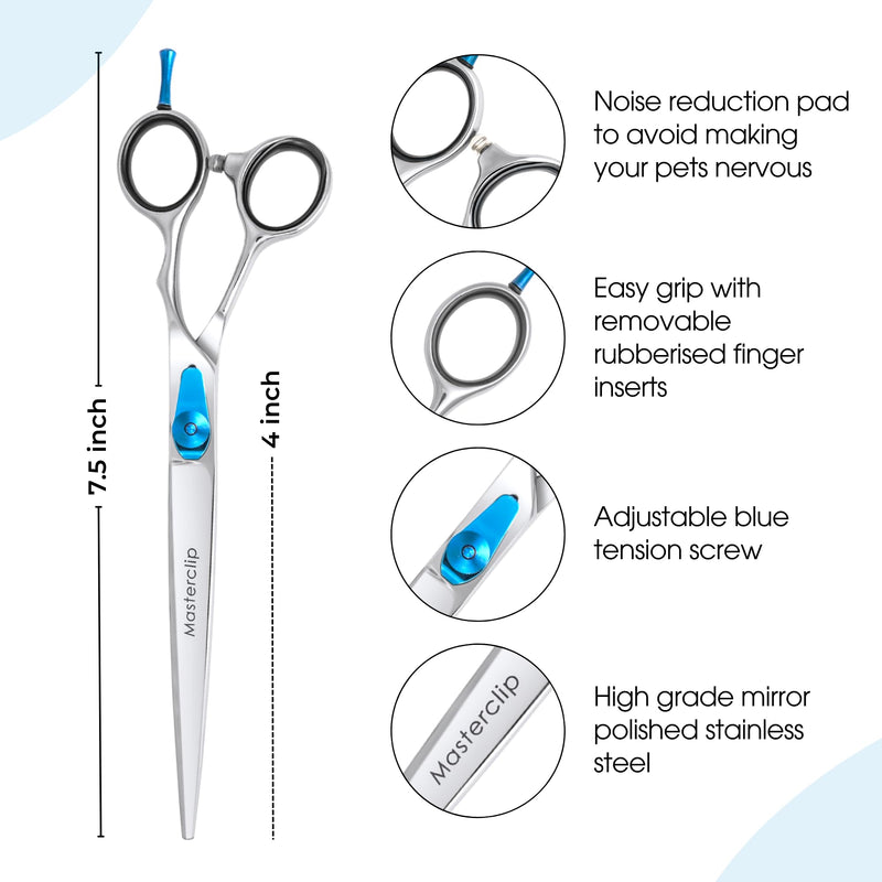 Masterclip 7.5” Essentials Finishing Scissors – Professional High Grade Stainless Steel Easy Grip Dog Grooming Scissors – Suitable for Precise Lines and a Sharp Show Cut Finish (Right Handed)